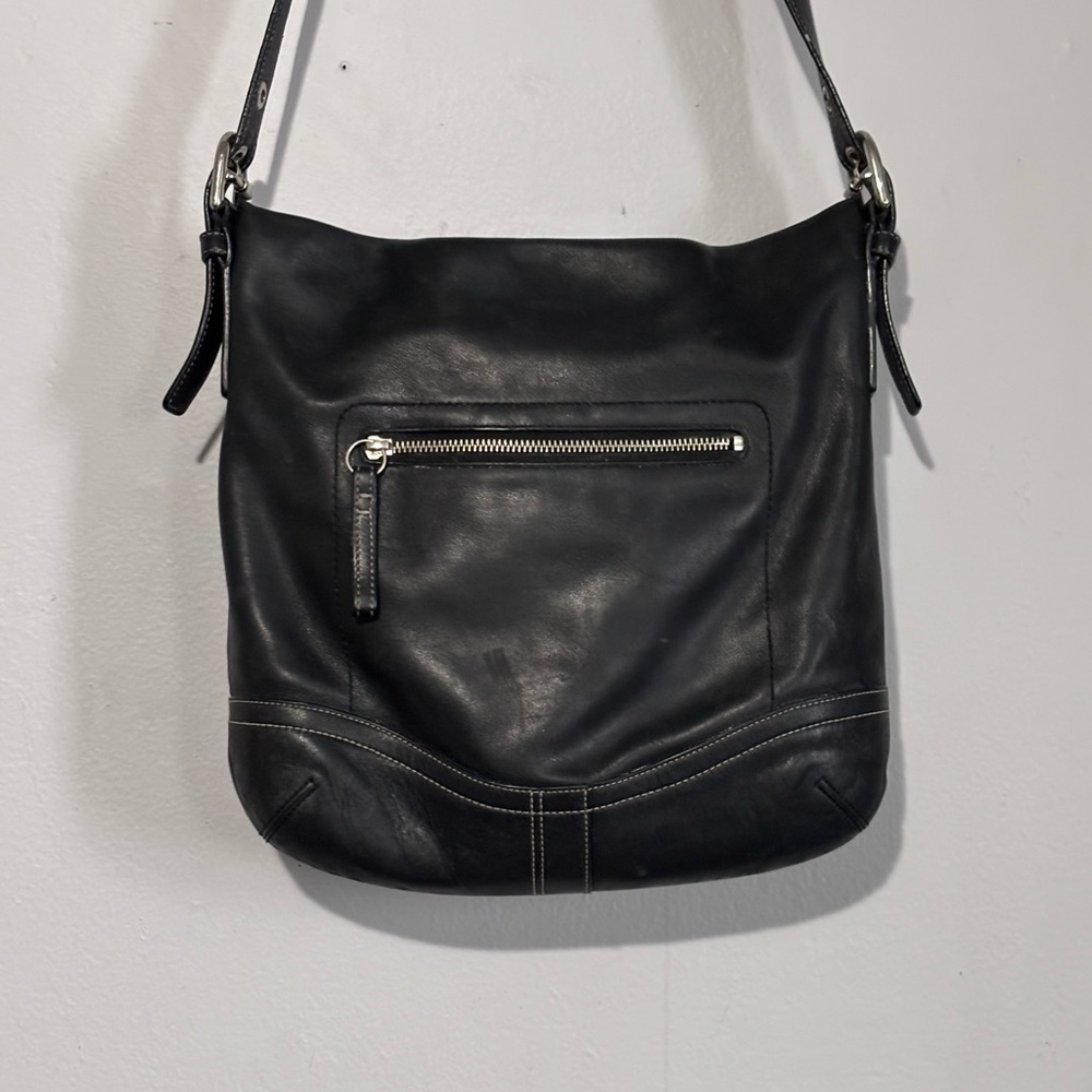 Vtg Coach Genuine Leather Crossbody/ Shoulder‎ Bag Black F10937 - Picture 7 of 12